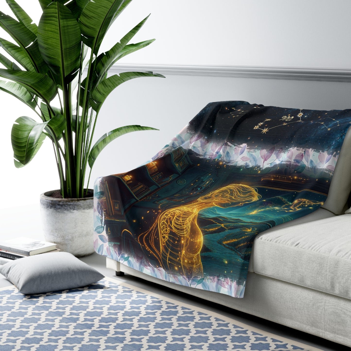 Sherpa Fleece Blanket - Meditation 2 - Leaves