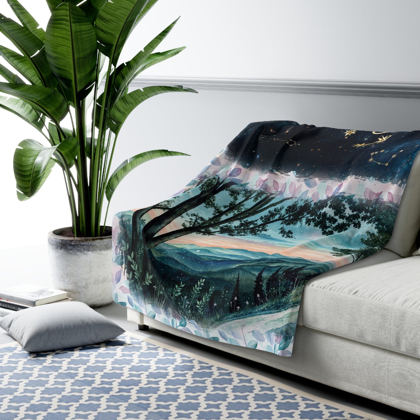 Sherpa Fleece Blanket - Meditation 3 - Leaves